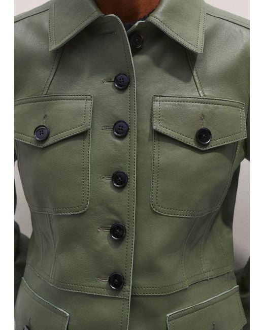 ME+EM Green Washed Leather Fitted Utility Jacket