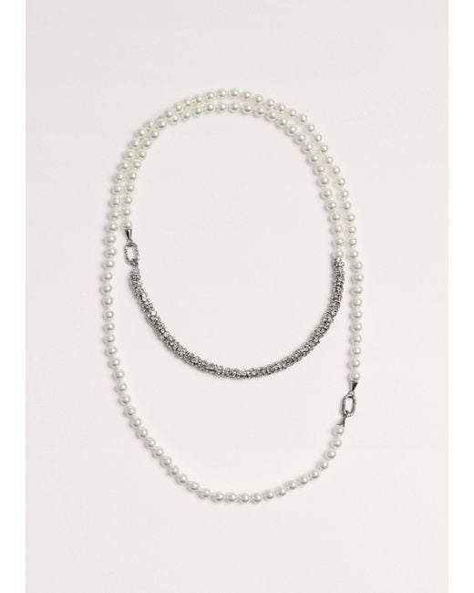 ME+EM White Transformative Pearl And Diamante Longline Necklace Off
