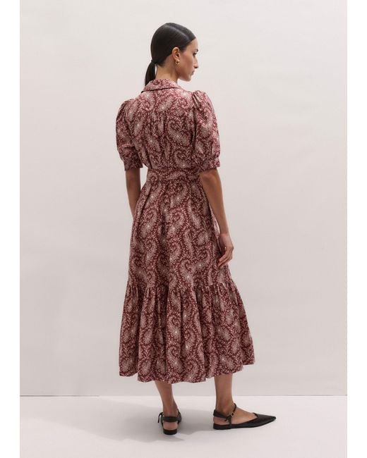 ME+EM Pink Cotton Dotted Floral Paisley Midi Shirt Dress + Belt