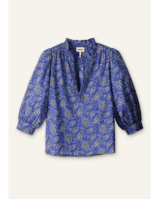 ME+EM Blue Gilded Paisley Print Straight Blouse