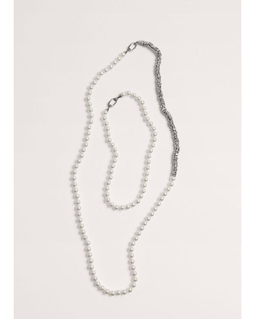 ME+EM White Transformative Pearl And Diamante Longline Necklace Off