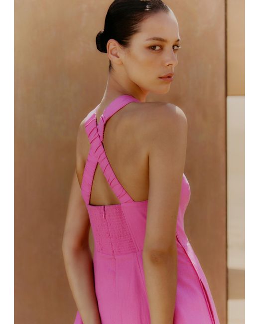 ME+EM Pink Linen-blend Crossover Maxi Dress