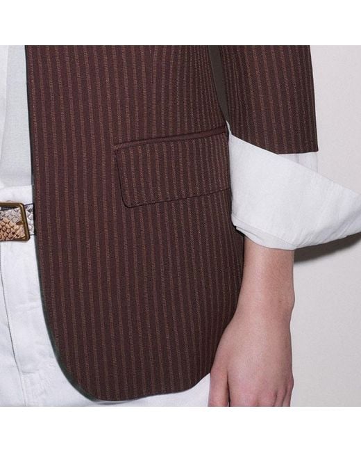 ME+EM Brown Pinstripe Sharp Shoulder Contour Blazer