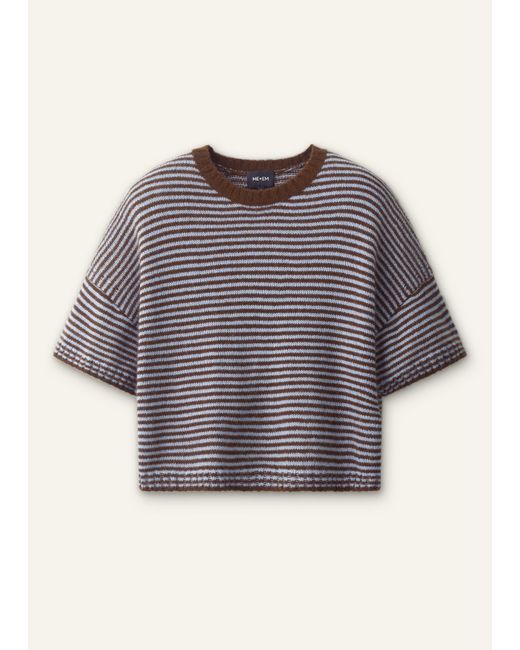 ME+EM Gray Wool Cashmere Silk Relaxed Crop Knit Tee Pecan-Chambray