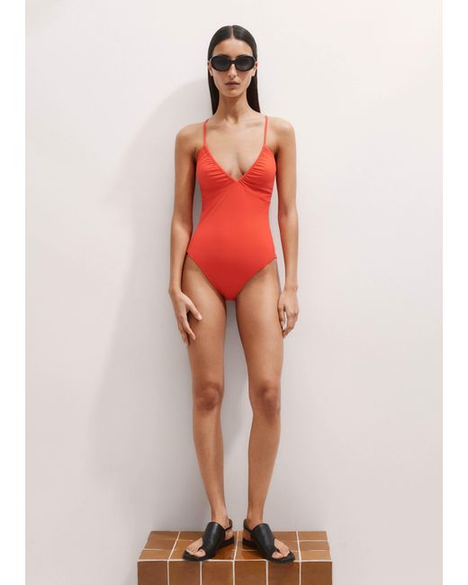 ME+EM Red Multiway Neck Ruched Swimsuit