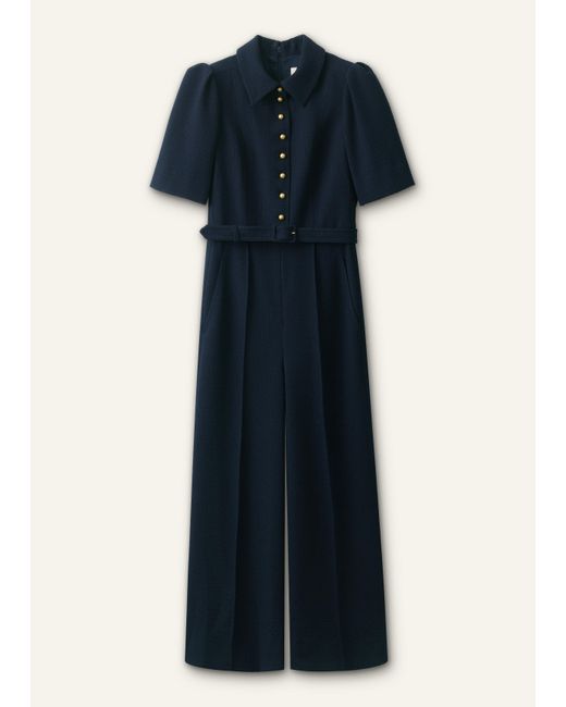 ME+EM Blue Wide Leg Cropped Jumpsuit + Belt