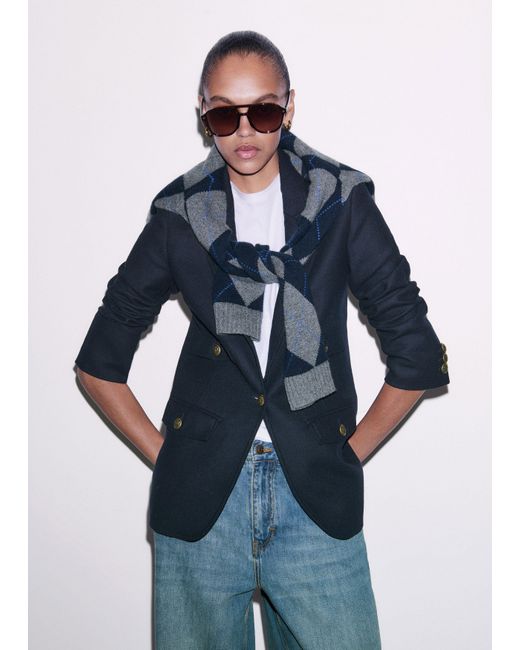 ME+EM Blue Twill Sharp Shoulder Blazer