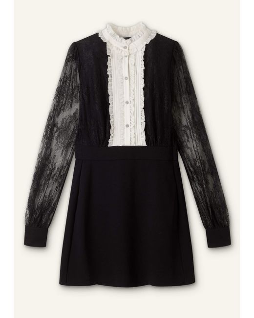 ME+EM Black Monochrome Lace Detail Mini Dress/Light Cream
