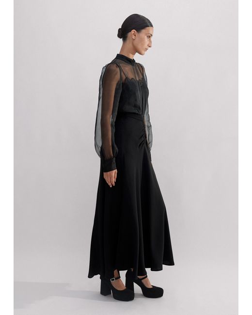 ME+EM Black Silk Organza Lace Maxi Dress