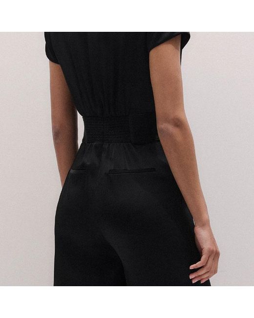 ME+EM White Satin Pintuck Detail Wide Leg Jumpsuit