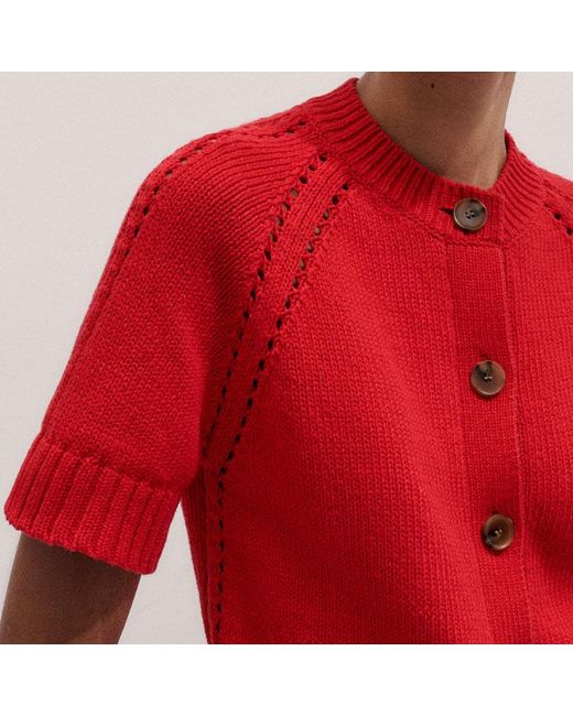 ME+EM Red Chunky Cotton Button-Through Knit Tee