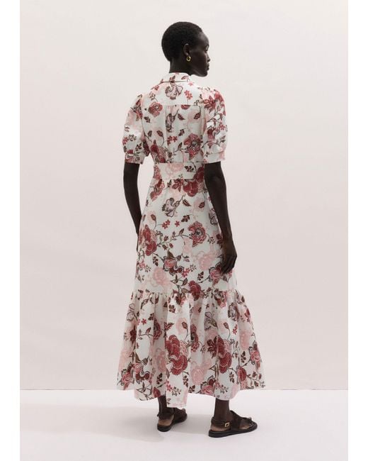 ME+EM Pink Grand Paisley Print Fit And Flare Maxi Dress + Tie Light Cream-Multi