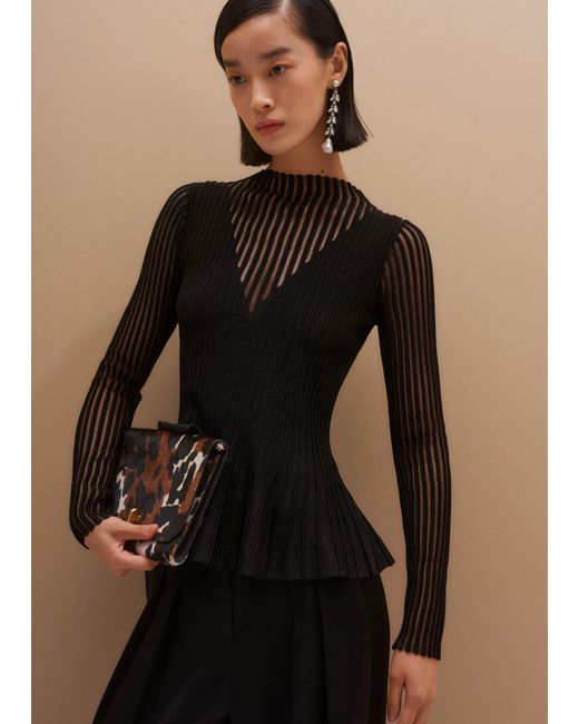 ME+EM Black Conceal + Reveal Metallic Knit Peplum Top