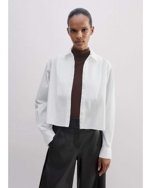 ME+EM Gray Cotton Bib Detail Crop Shirt