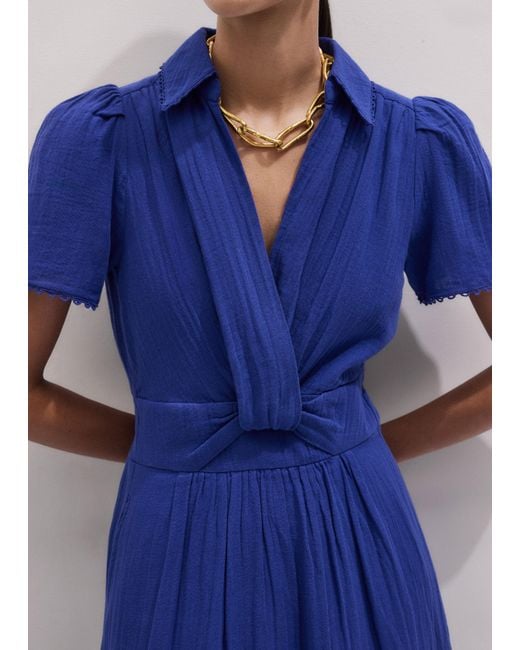 ME+EM Blue Fit & Flare Twist Detail Cheesecloth Maxi Dress