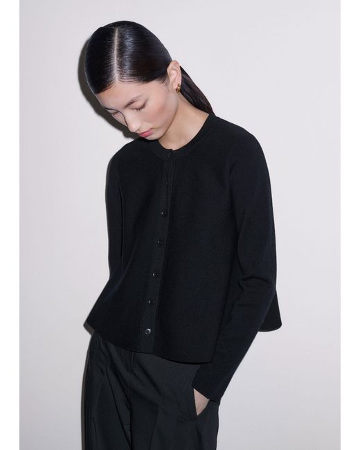 ME+EM Black Wool Stretch Button Through Swing Cardigan