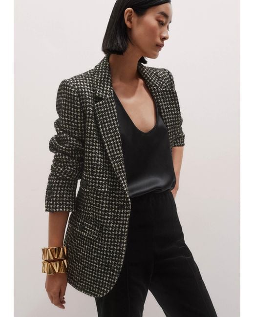 ME+EM Black Houndstooth Sharp Shoulder Blazer/Ivory