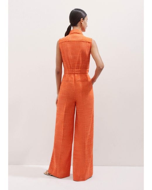 ME+EM Orange Tweed Fray Trim Jumpsuit Papaya