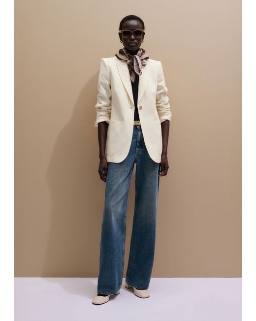 ME+EM White Luxe Jacquard Sharp Shoulder Contour Blazer