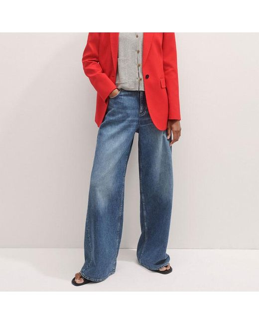 ME+EM Red Pop Color Sharp Shoulder Straight Blazer