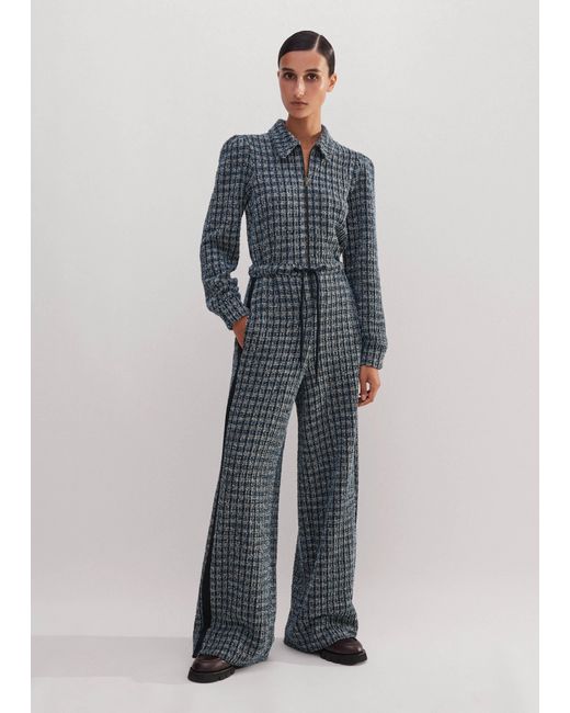 ME+EM Blue Tweed Drawstring Jumpsuit