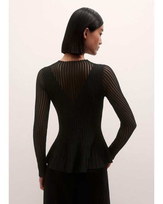 ME+EM Black Conceal + Reveal Metallic Knit Peplum Top