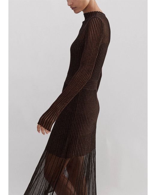 ME+EM Brown Metallic Pointelle Knit Maxi Dress