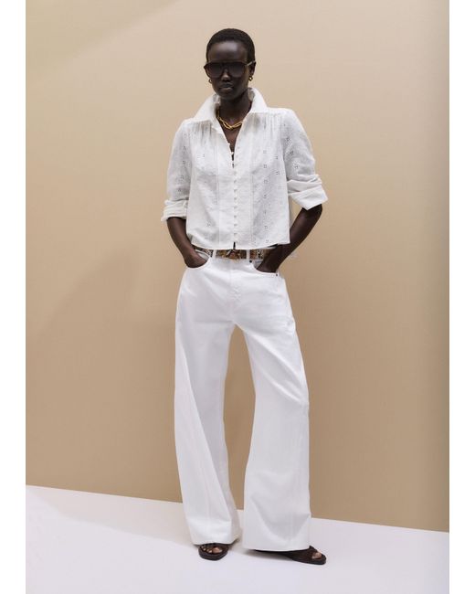 ME+EM White Embroidery Cotton Gauze Cropped Blouse