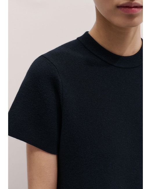 ME+EM Blue Wool Stretch Short Sleeve Swing Knit Top