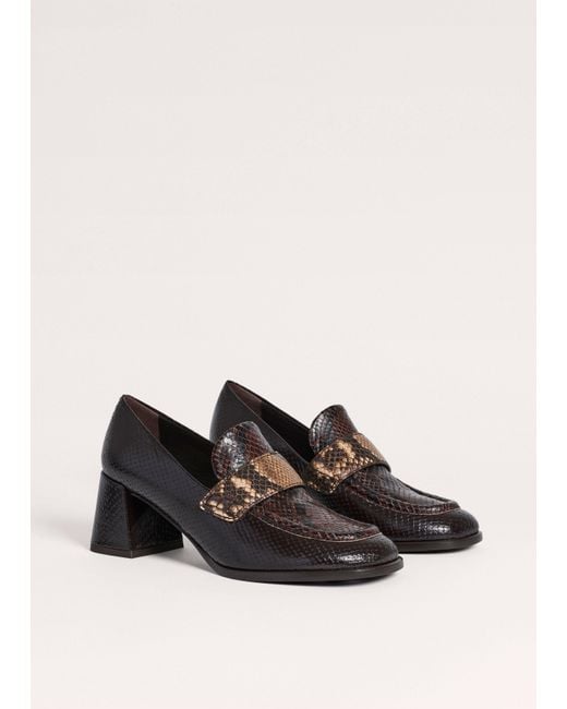 ME+EM Black Block Heel Loafer Tan-Chocolate