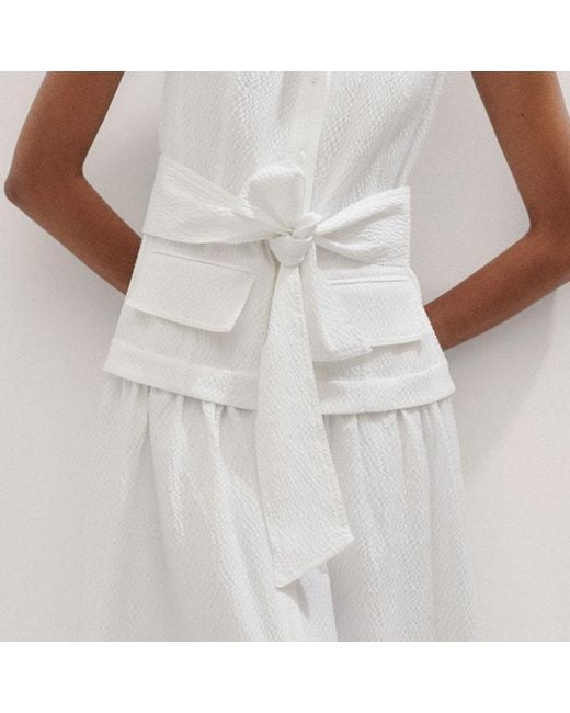 ME+EM White Seersucker Maxi Shirt Dress + Belt