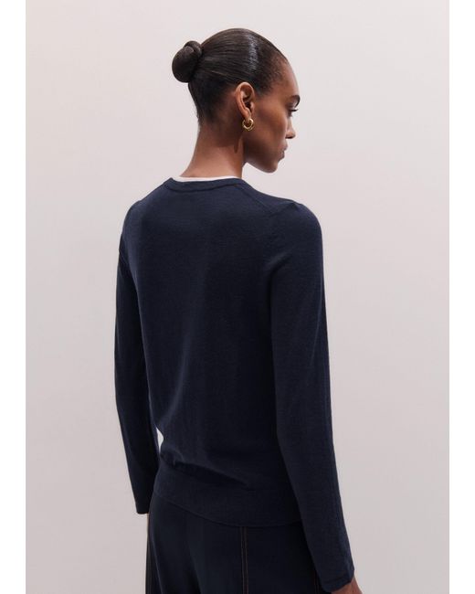 ME+EM Blue Merino Cashmere Barely There Trim Jumper Soft