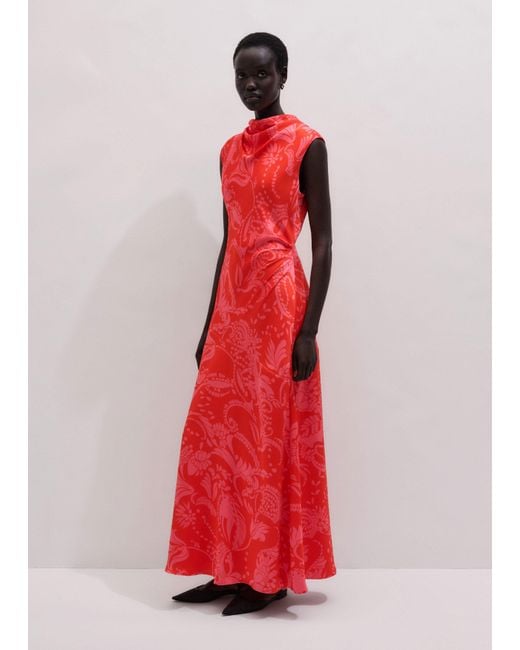 ME+EM Red Stylised Silhouette Print Bias Cut Full Length Dress