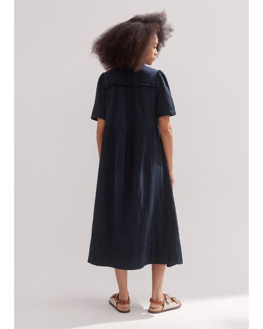 ME+EM Blue Cheesecloth Relaxed Ruffle Midi Dress