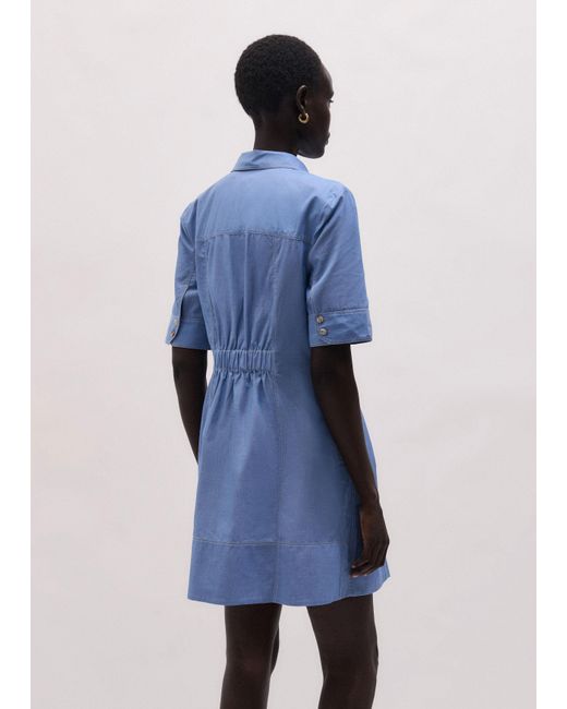 ME+EM Blue Cotton Chambray Mini Shirt Dress + Belt