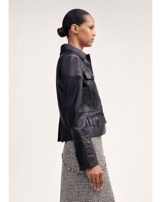 ME+EM Black Washed Leather Fitted Utility Jacket