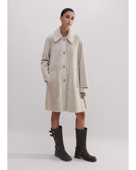 ME+EM Natural Luxe Shearling Leather-Mix Swing Coat