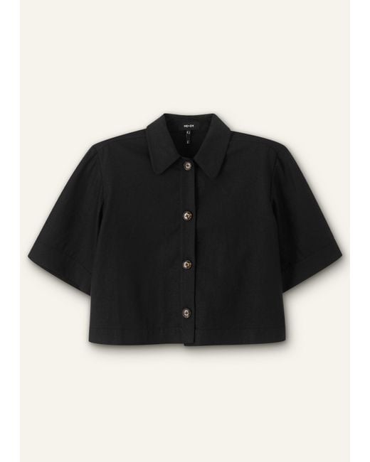 ME+EM Black Crease-Less Linen Boxy Crop Shirt