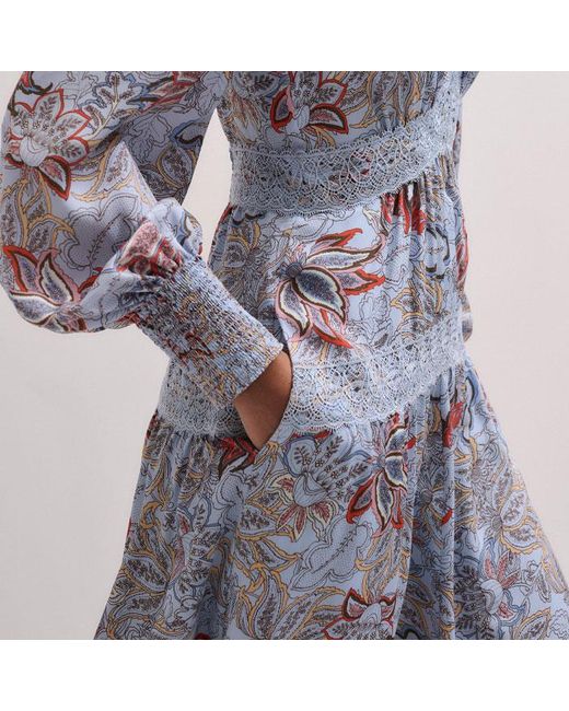 ME+EM White Silk Delicate Paisley Print Fit And Flare Maxi Dress/Multi