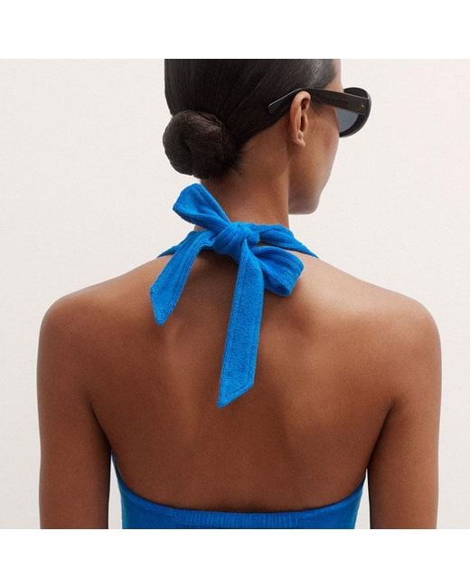 ME+EM Blue Towelling Halterneck Crop Top
