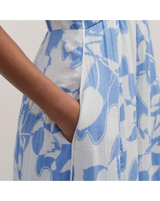 ME+EM Blue Cheesecloth Tulip Print Midi Dress