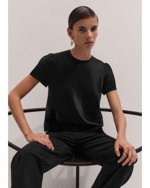 ME+EM Black Silk Satin Baby Tee