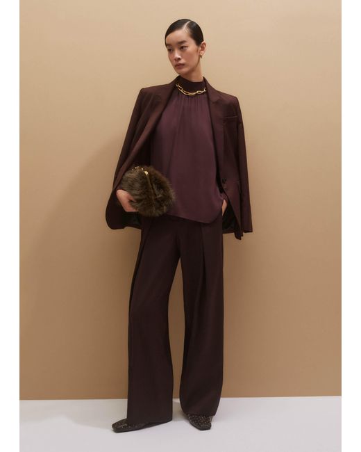 ME+EM Purple Silk Chic Rib Straight Blouse