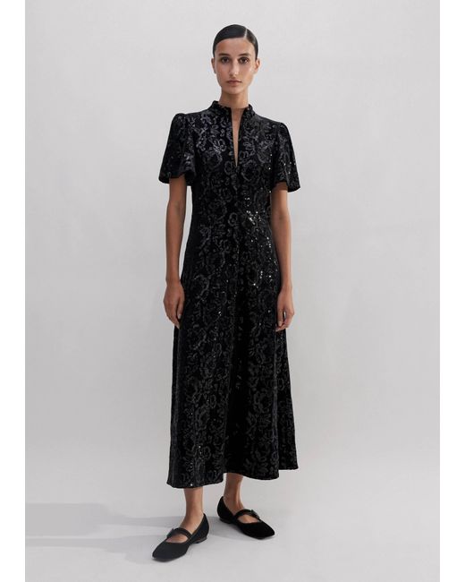 ME+EM Black Sequin Velour Midi Dress