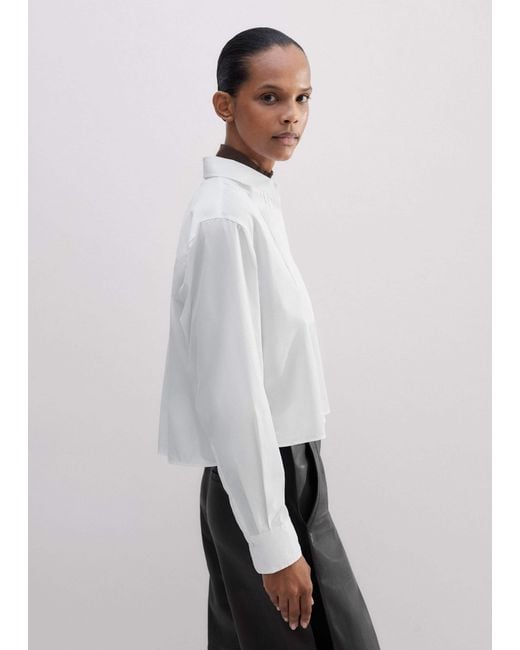 ME+EM Gray Cotton Bib Detail Crop Shirt