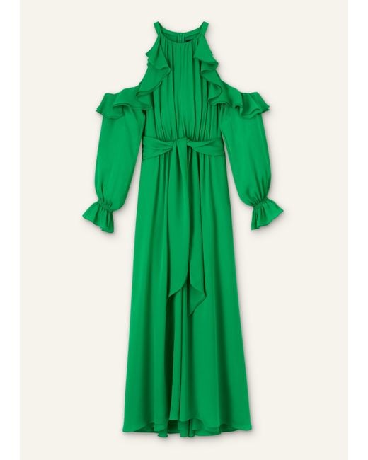 ME+EM Green Silk Exposed Shoulder Maxi Dress + Belt
