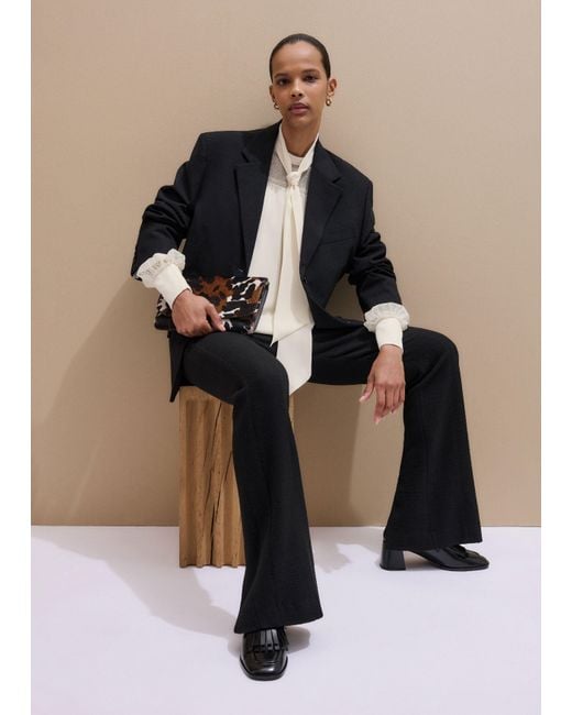ME+EM Black Textured Slim-Leg Trouser