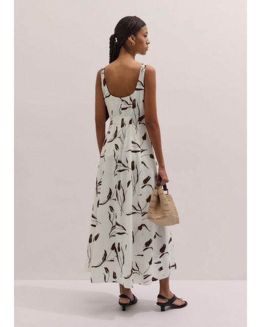 ME+EM White Crease-Less Linen Modern Tulips Print Maxi Dress Light Cream