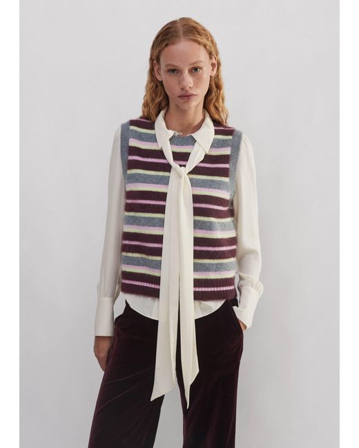 ME+EM Purple Brushed Cashmere Stripe Sweater Vest
