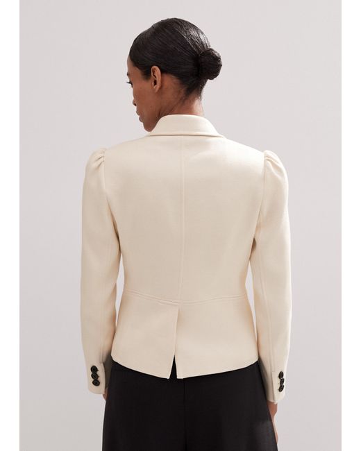 ME EM Cotton Herringbone Fitted Short Blazer in Natural Lyst